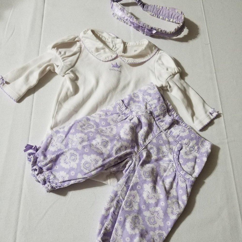 Gymboree White and Lavender Kids Matching Set castle Princess 0-3 baby girls